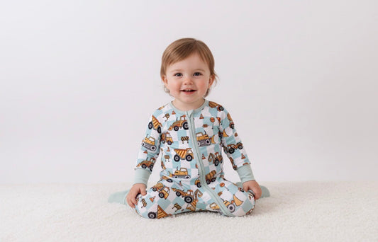 Green Excavator Checkered Print Sleeper - Adalynn Leanne
