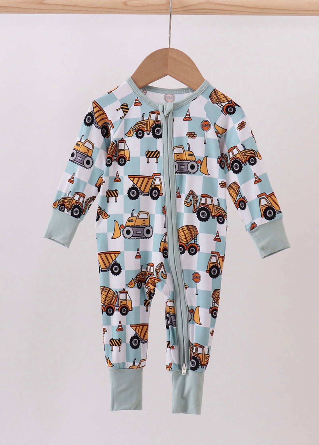 Green Excavator Checkered Print Sleeper - Adalynn Leanne