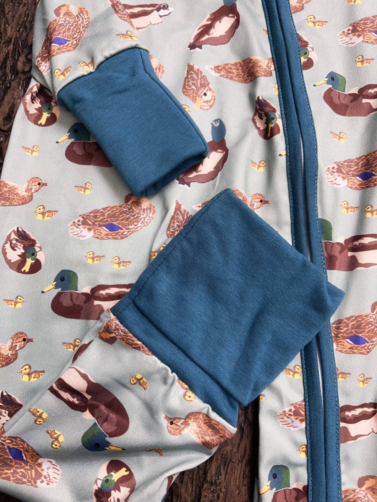Green Mallard Duck printed baby romper w/foldable footie & hands. LR0425-7-SOL - Adalynn Leanne