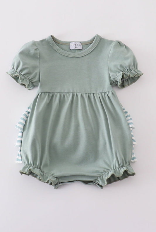 Green Ruffle Bubble Romper: Stylish & Comfortable Summer Outfit with Ruffle Detailing - Adalynn LeanneChildrens Clothing