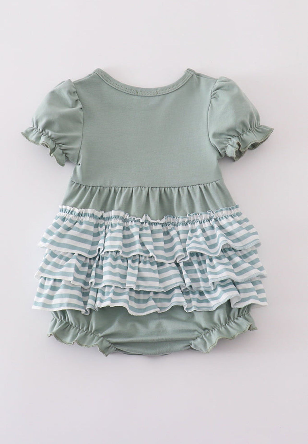 Green Ruffle Bubble Romper: Stylish & Comfortable Summer Outfit with Ruffle Detailing - Adalynn LeanneChildrens Clothing