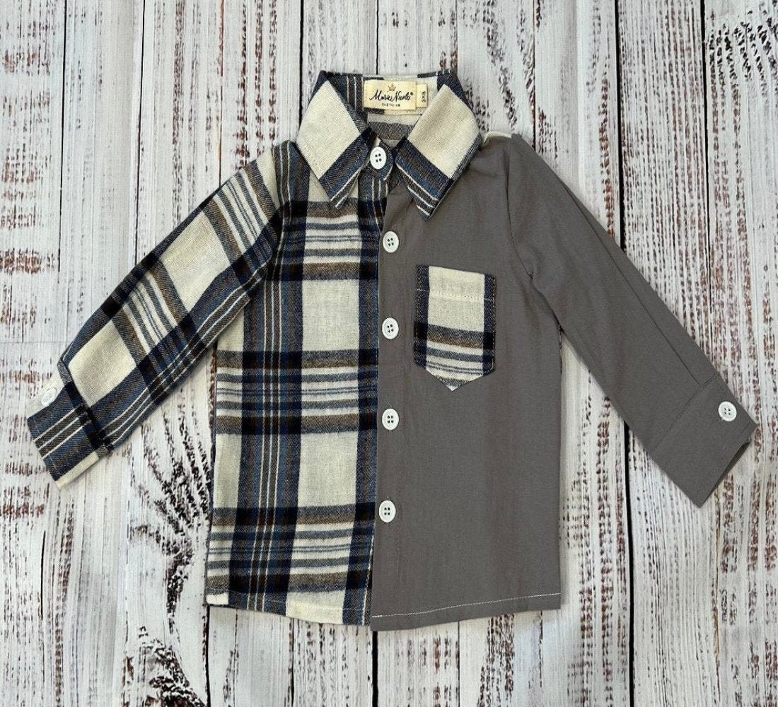 Grey and Navy Plaid Button - Up - Adalynn Leanne