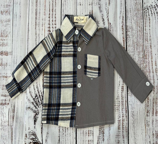 Grey and Navy Plaid Button - Up - Adalynn Leanne