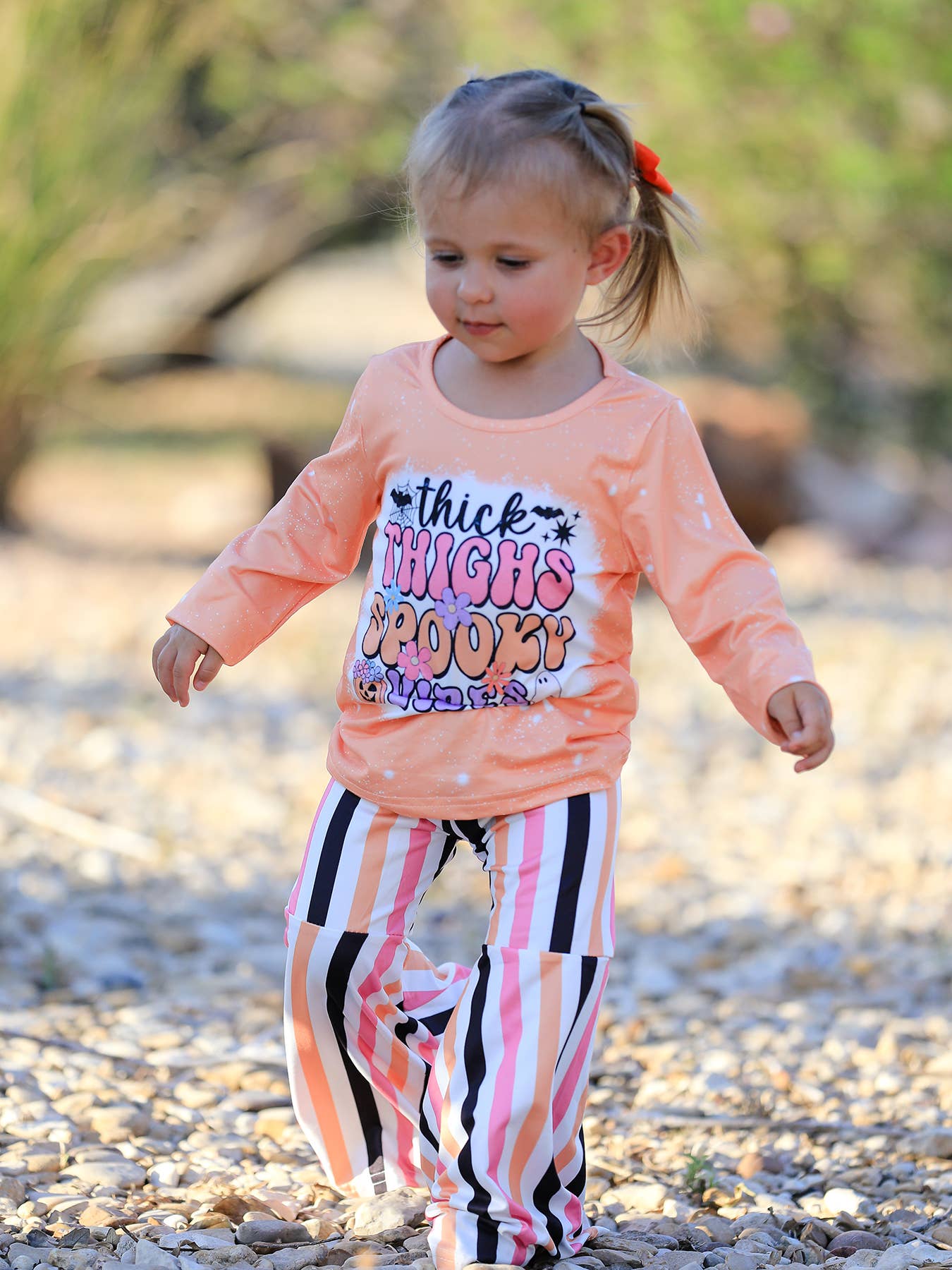 Halloween Letter Bleached Top + Striped Flared Pants - Adalynn Leanne