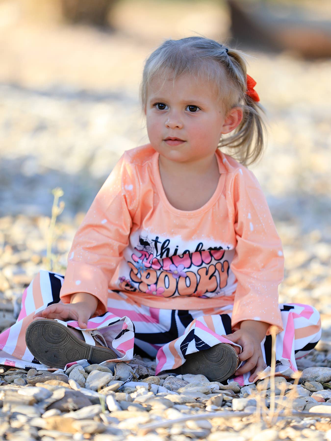 Halloween Letter Bleached Top + Striped Flared Pants - Adalynn Leanne