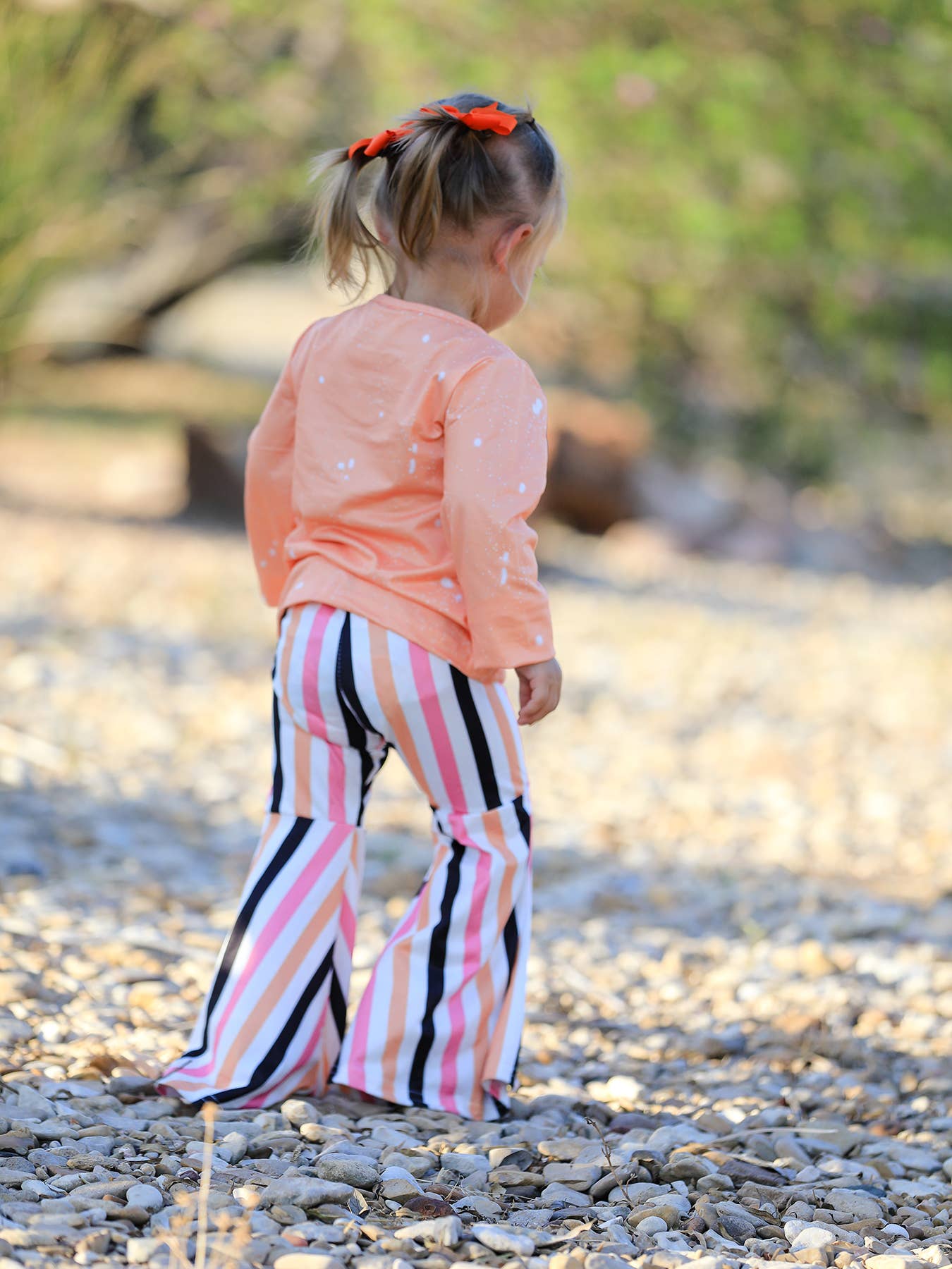 Halloween Letter Bleached Top + Striped Flared Pants - Adalynn Leanne