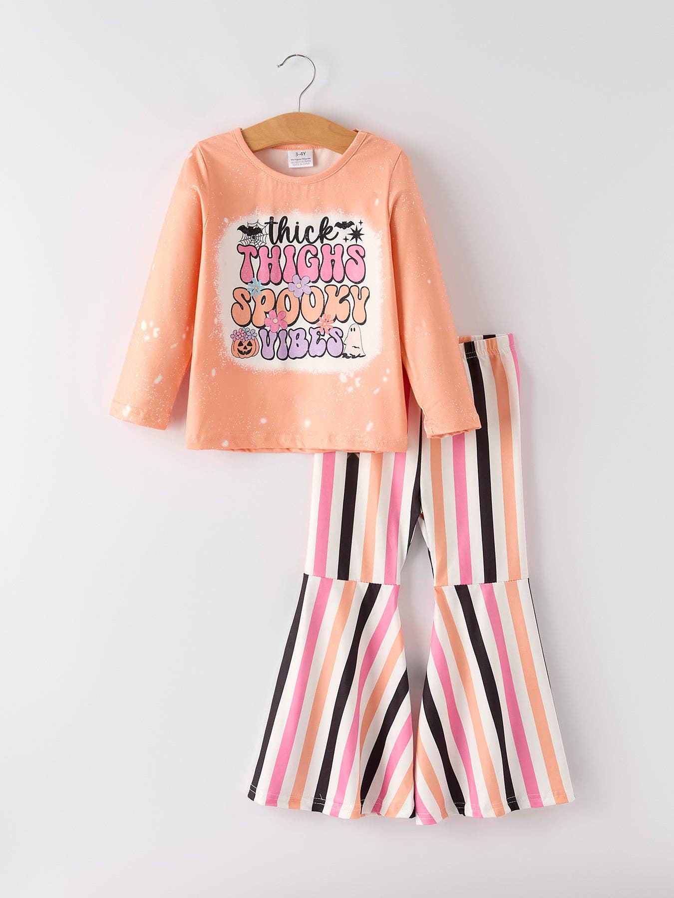 Halloween Letter Bleached Top + Striped Flared Pants - Adalynn Leanne