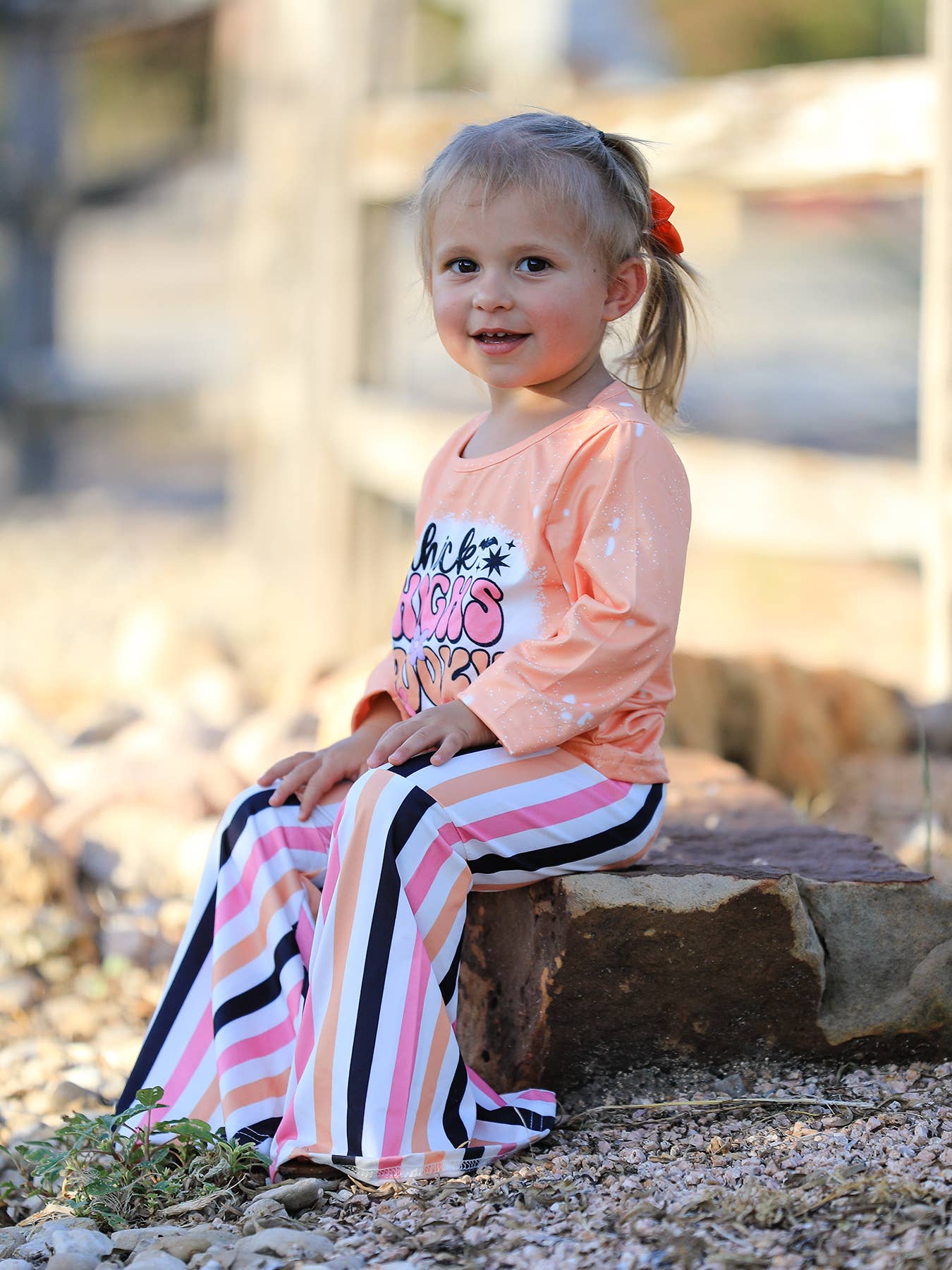 Halloween Letter Bleached Top + Striped Flared Pants - Adalynn Leanne