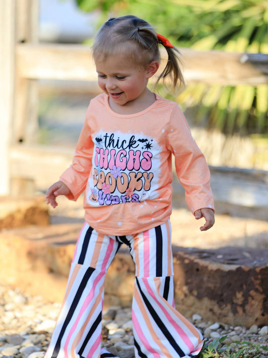 Halloween Letter Bleached Top + Striped Flared Pants - Adalynn Leanne