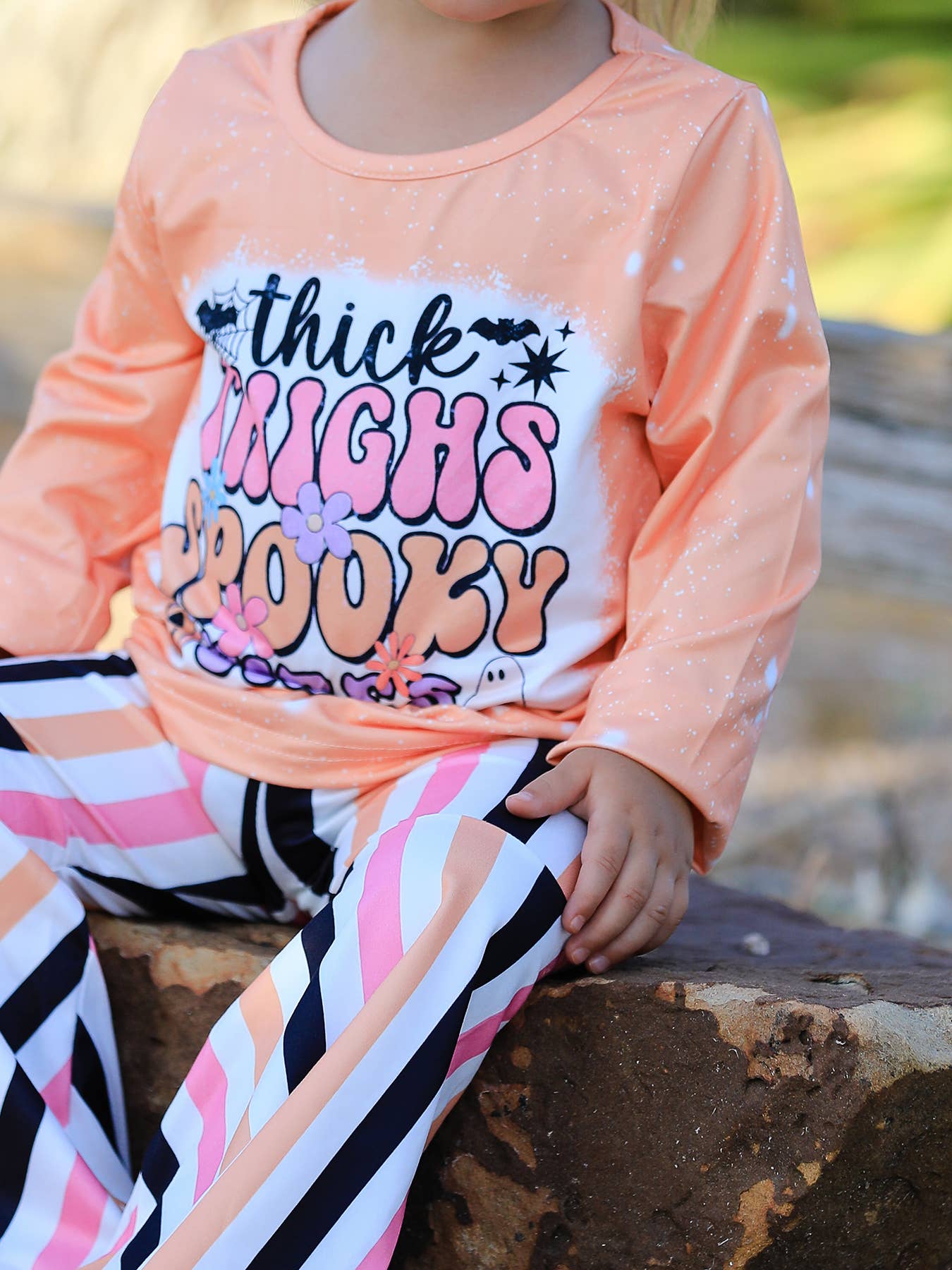 Halloween Letter Bleached Top + Striped Flared Pants - Adalynn Leanne