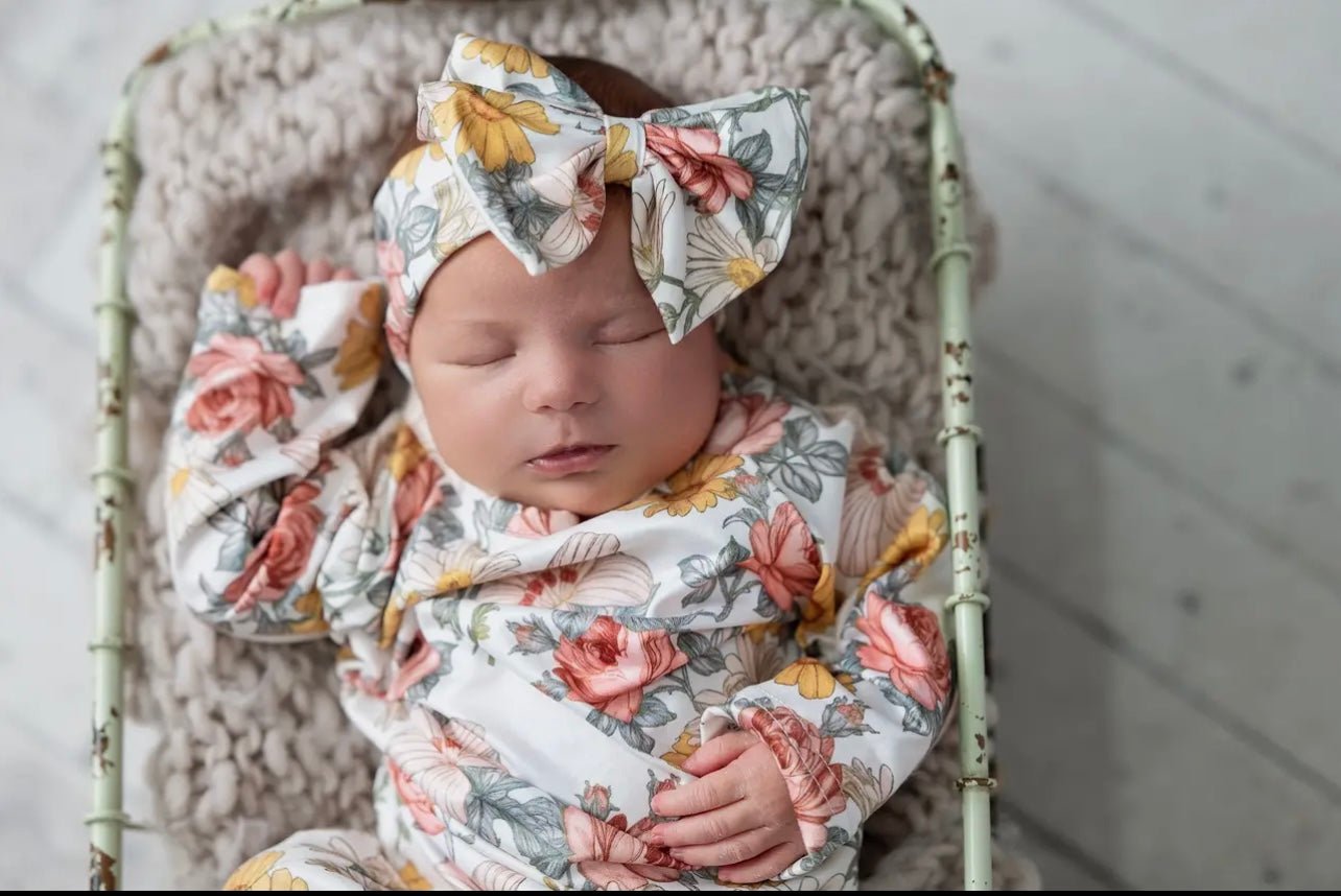 Infant Baby Girl Botanical Ecru Gown - Adalynn Leanne