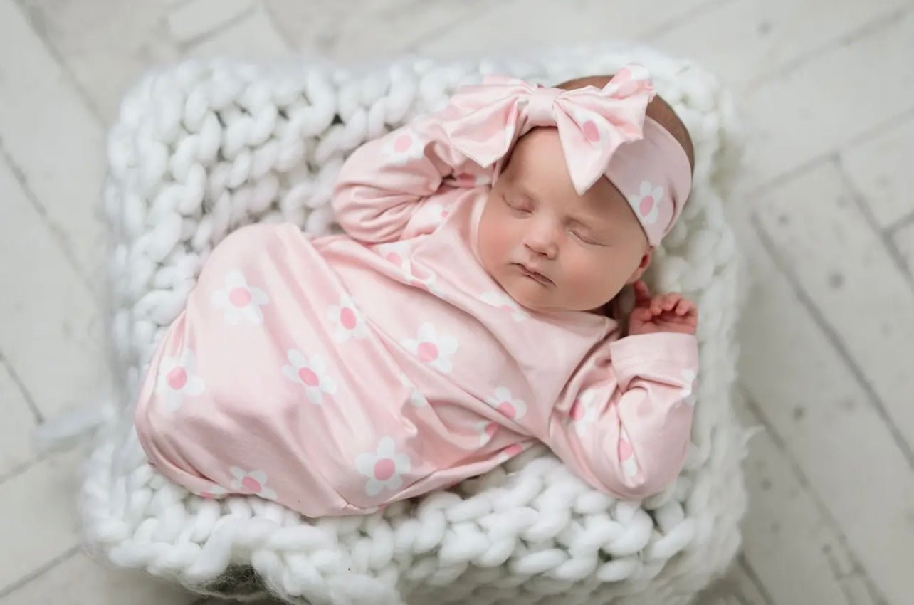 Infant Baby Girls Dainty Daisy Gown with Headband - Adalynn Leanne