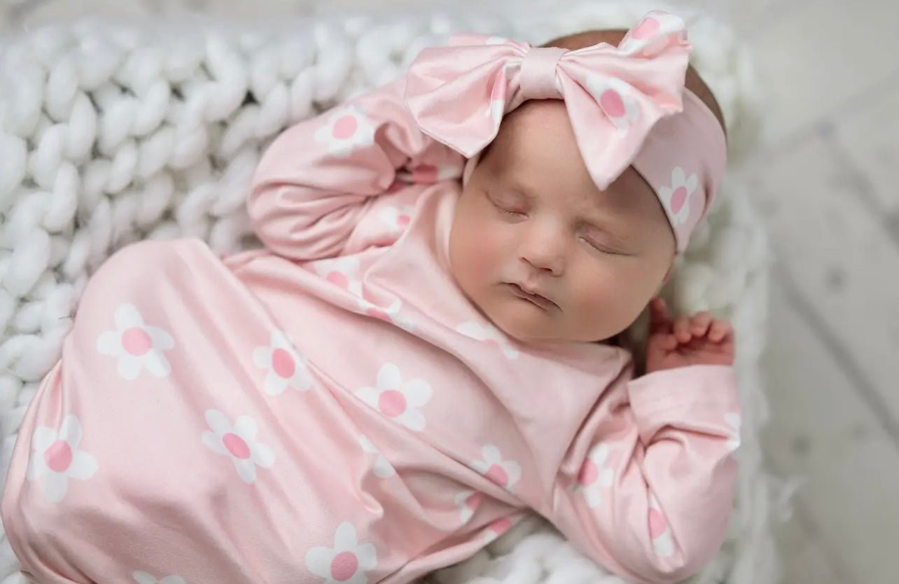 Infant Baby Girls Dainty Daisy Gown with Headband - Adalynn Leanne