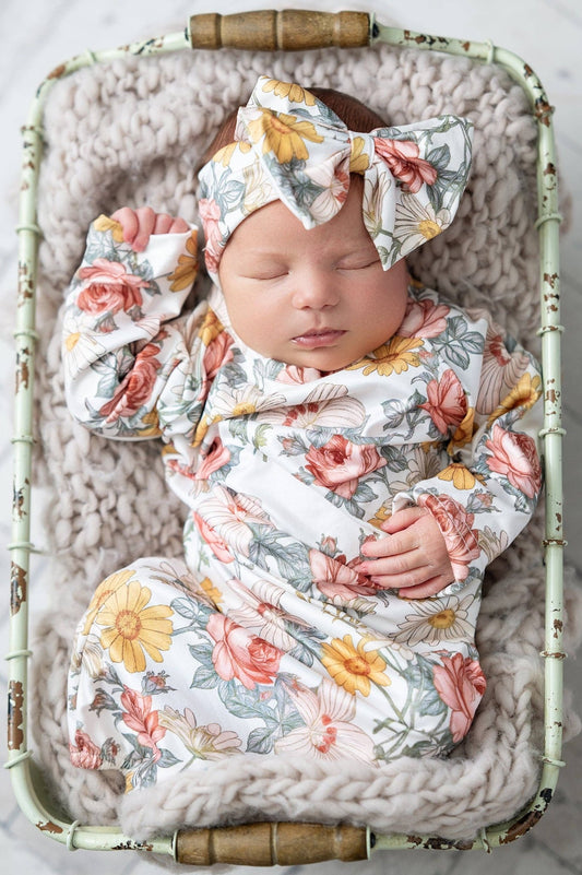 Infant Girls Botanical Ecru Baby Gown - Adalynn Leanne