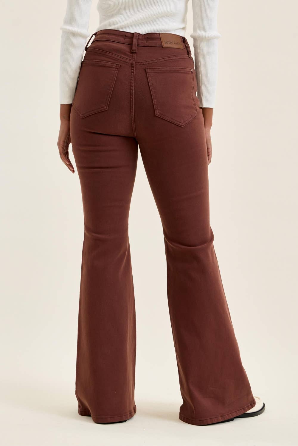 Judy Blue High Waisted JAQUELINE Flare w/ Lace Up Cocoa Brown Pants - Adalynn Leanne
