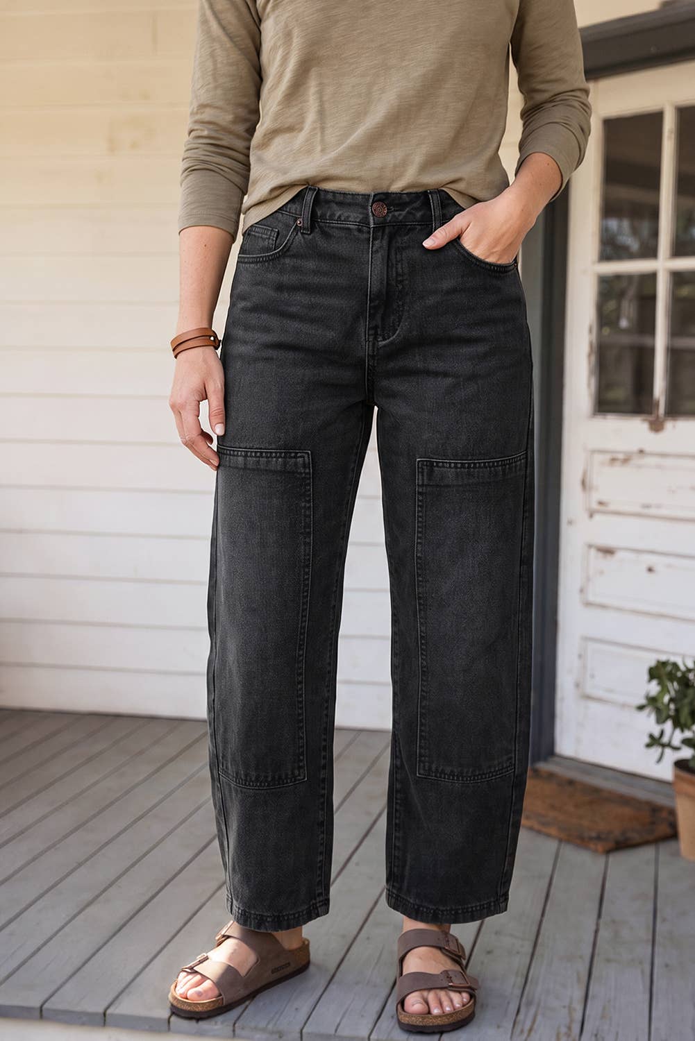 LAS Decorative Seam Patchwork Detail Solid Jeans (4-16) - Adalynn Leanne