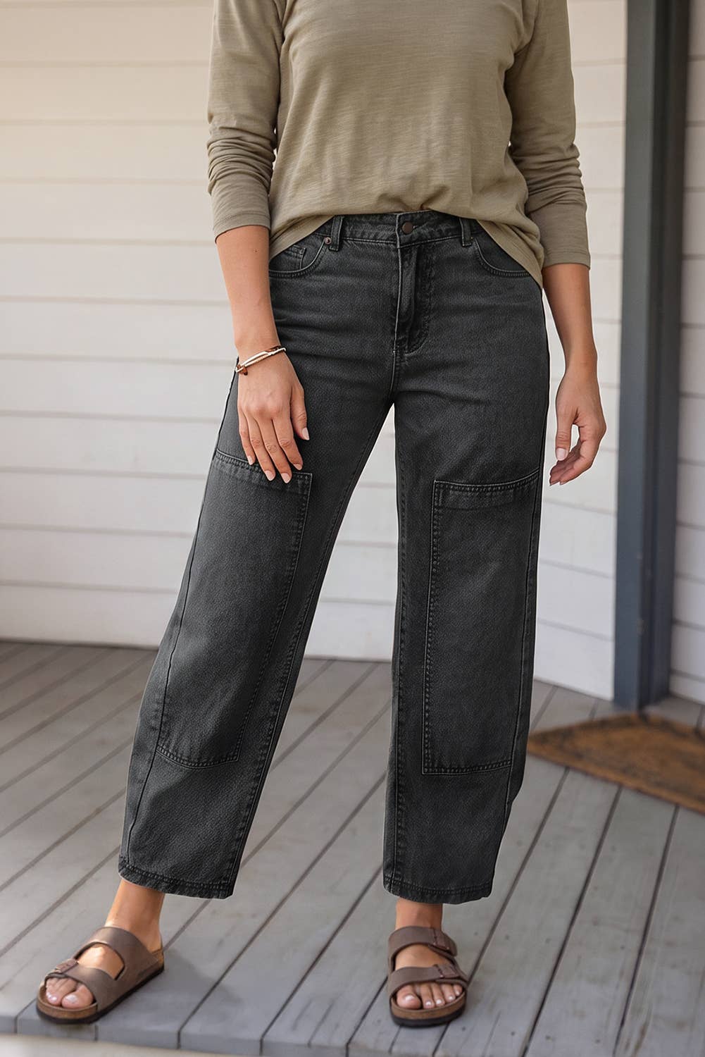 LAS Decorative Seam Patchwork Detail Solid Jeans (4-16) - Adalynn Leanne