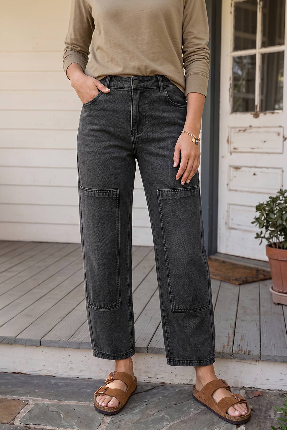 LAS Decorative Seam Patchwork Detail Solid Jeans (4-16) - Adalynn Leanne