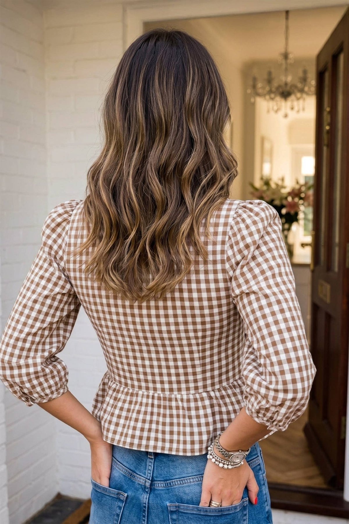 LAS Plaid Smocked Bubble Sleeve Casual Blouse (S-XL) - Adalynn Leanne