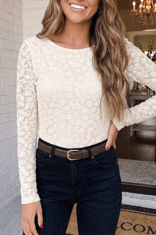 LAS Solid Floral Textured Sheath Crew Neck Top (S-XL) - Adalynn Leanne