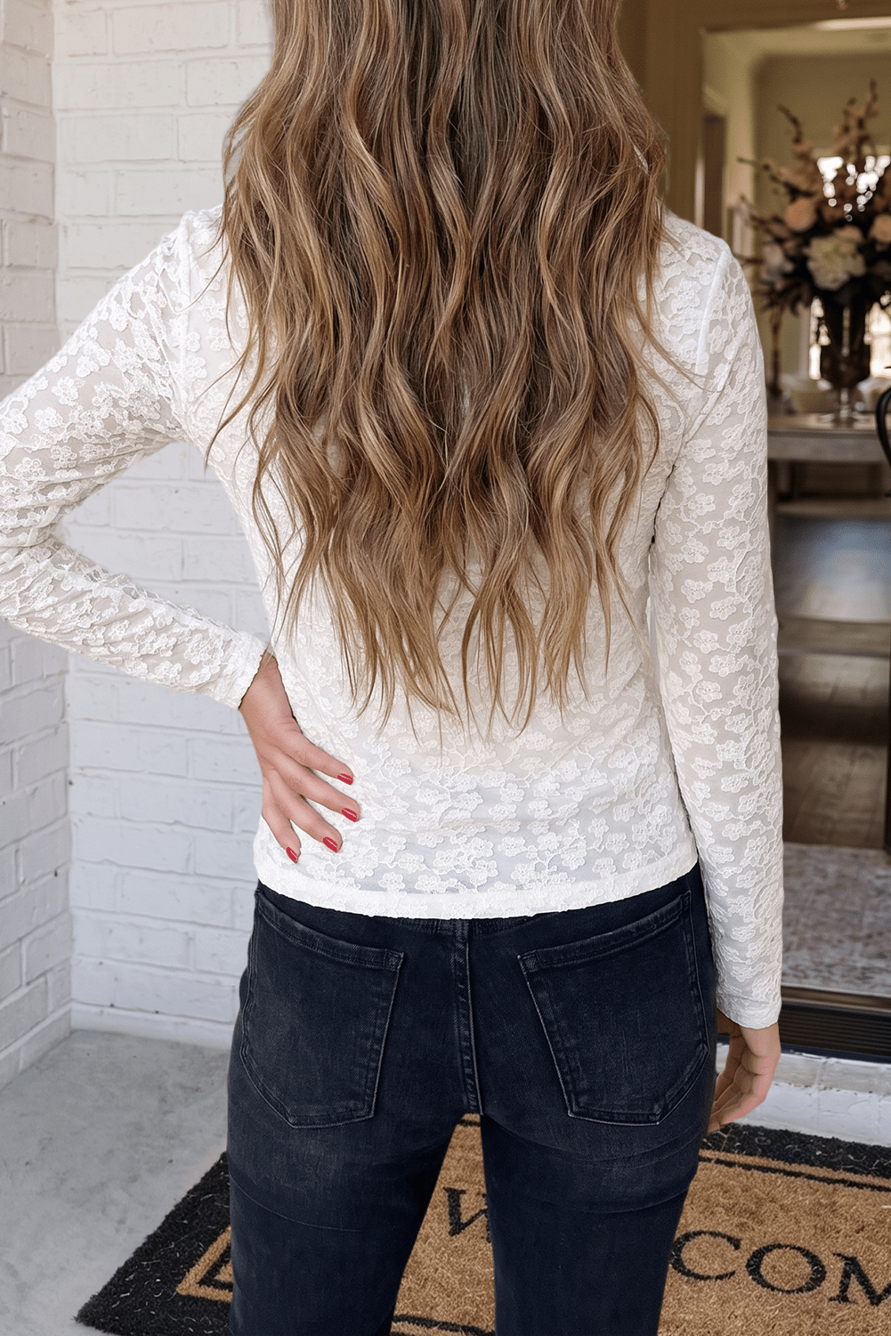 LAS Solid Floral Textured Sheath Crew Neck Top (S-XL) - Adalynn Leanne
