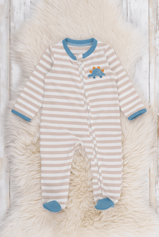 Little Dino Stripe Embroidered Footed Sleeper Pajama - Adalynn Leanne