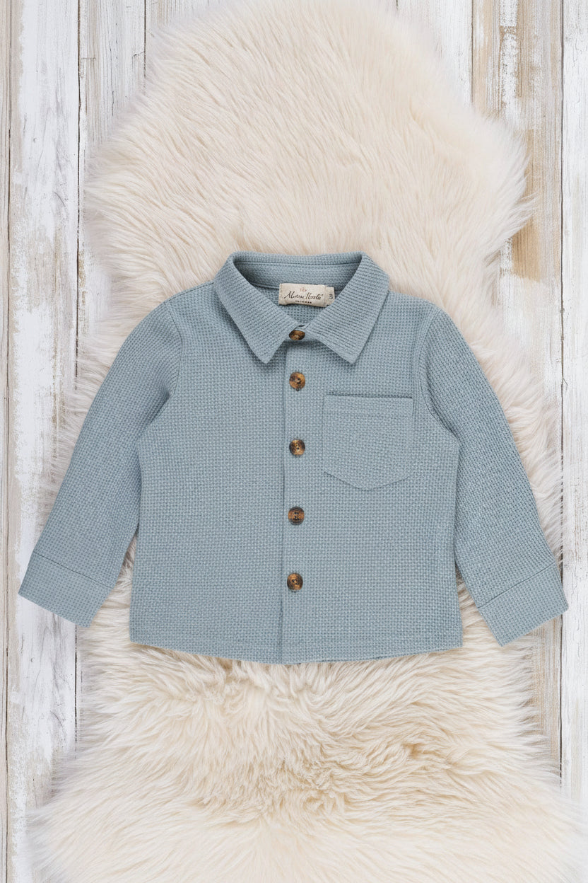 Little Gent Button-Up Shirt - Blue - Adalynn Leanne