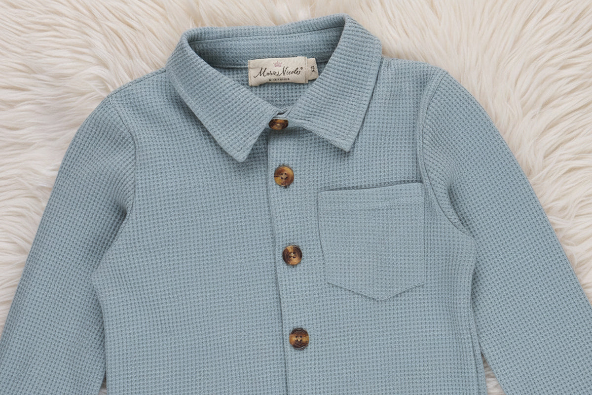 Little Gent Button-Up Shirt - Blue - Adalynn Leanne