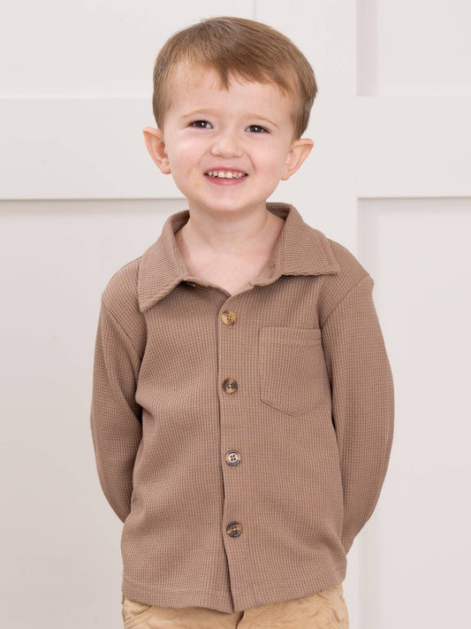 Little Gent Button-Up Shirt - Brown - Adalynn Leanne