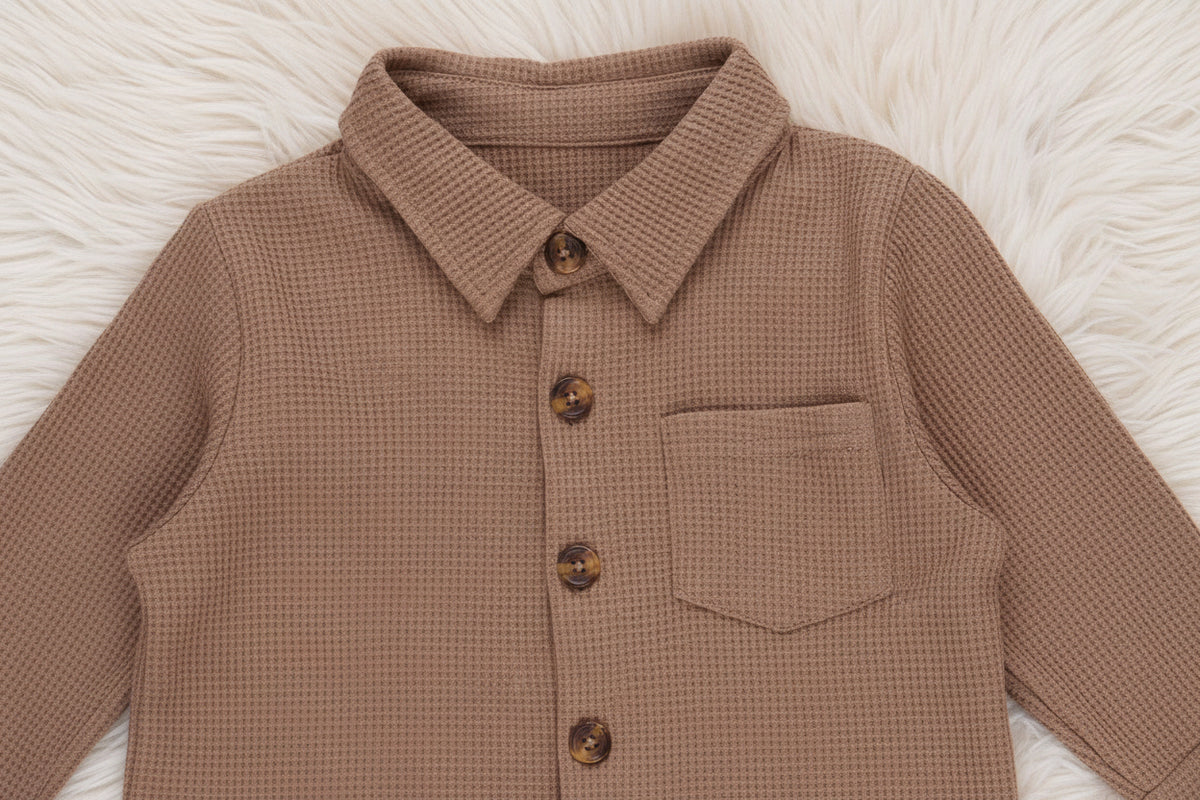 Little Gent Button-Up Shirt - Brown - Adalynn Leanne