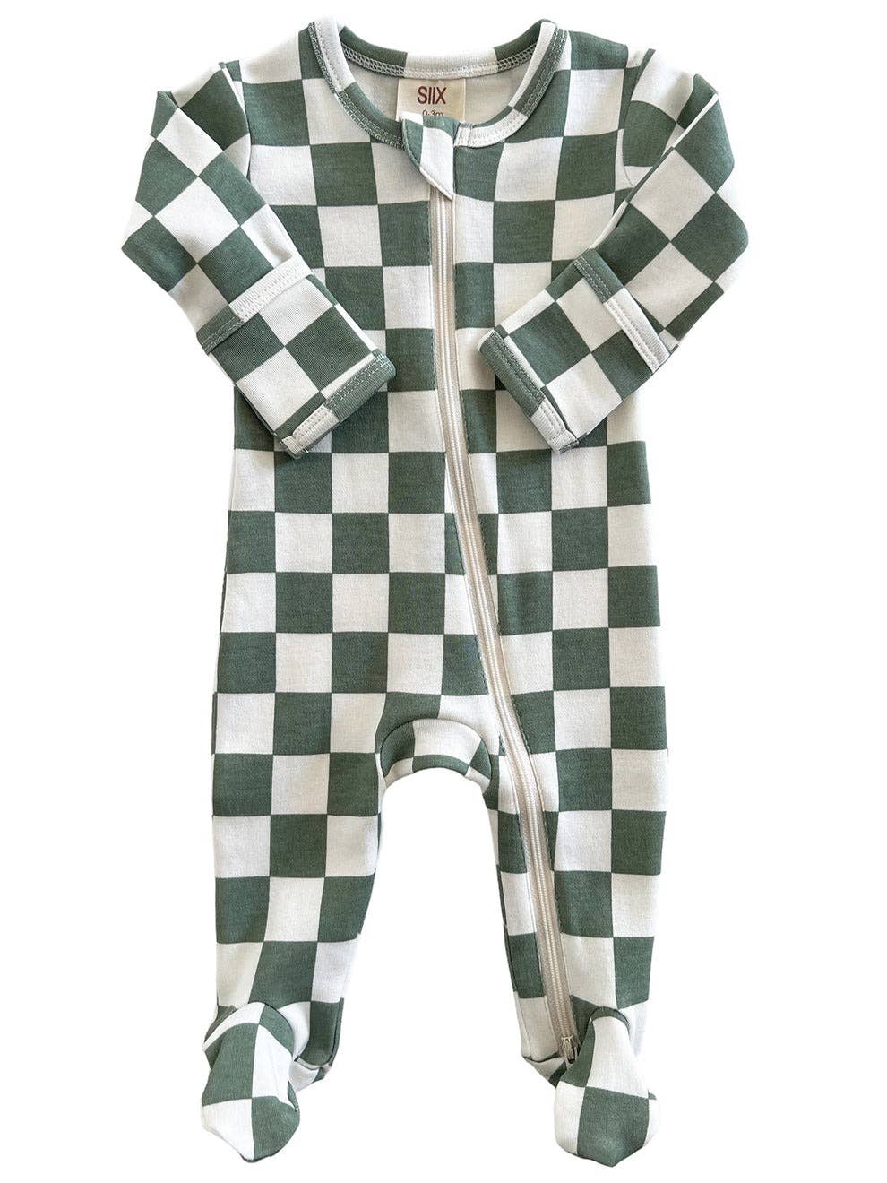 Matcha Milkshake Checkerboard / Organic Zip Footie (Baby) - Adalynn Leanne