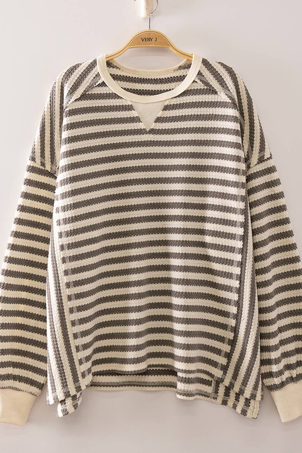 NT12742-Stripe Waffle Top - Adalynn Leanne