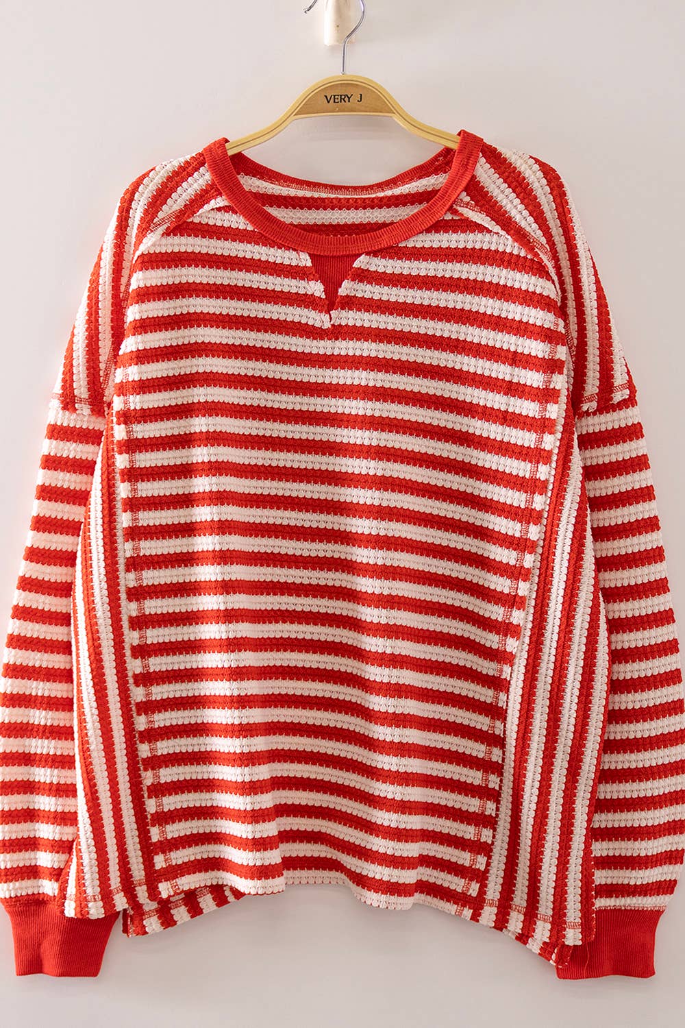 NT12742-Stripe Waffle Top - Adalynn Leanne