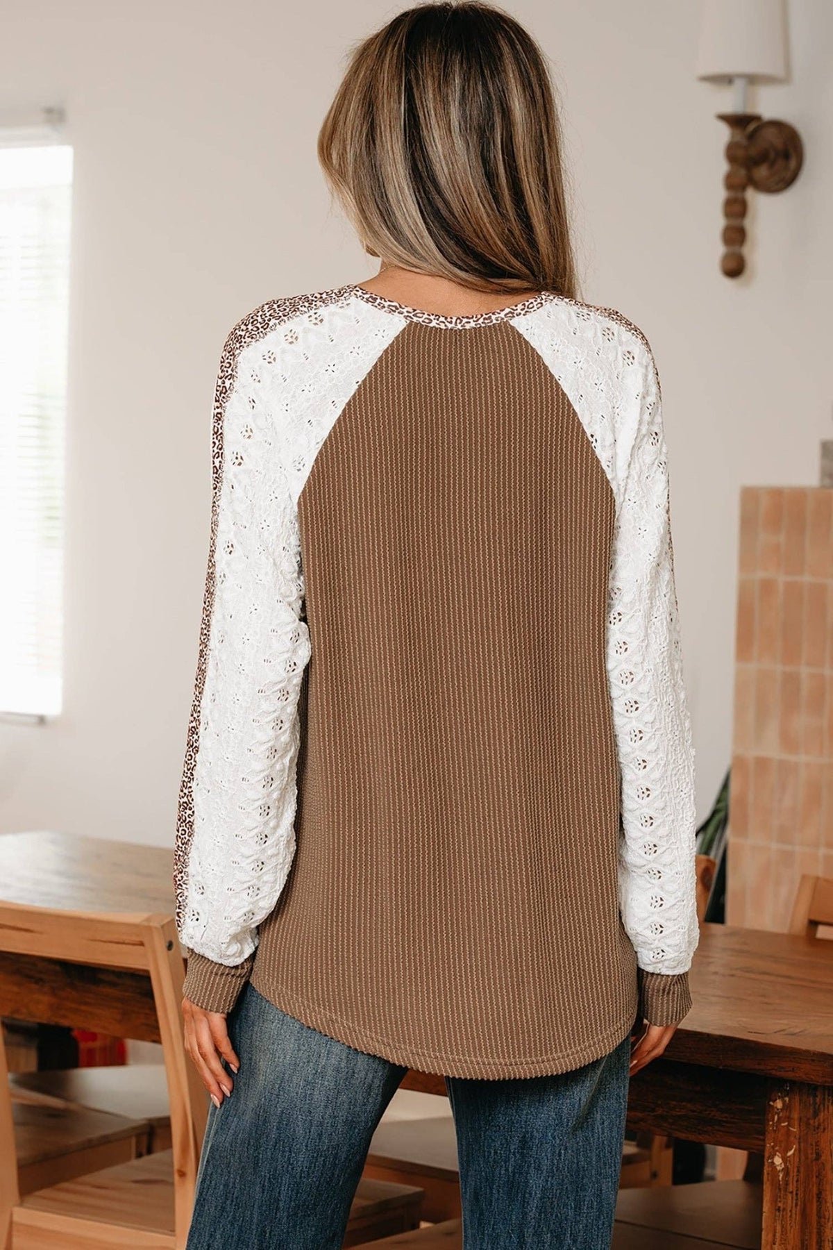 OMG! Leopard Corded Lace Patchwork Long Sleeve Top - Adalynn Leanne