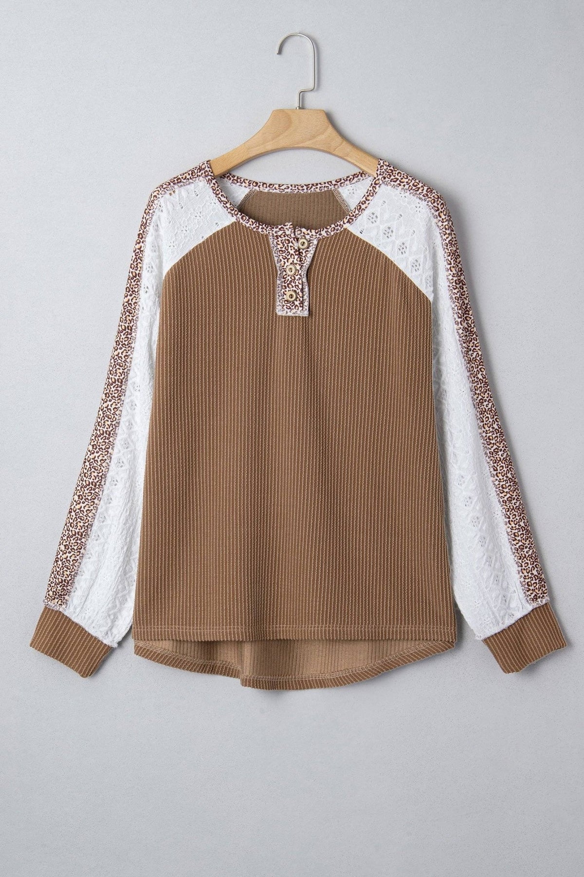 OMG! Leopard Corded Lace Patchwork Long Sleeve Top - Adalynn Leanne