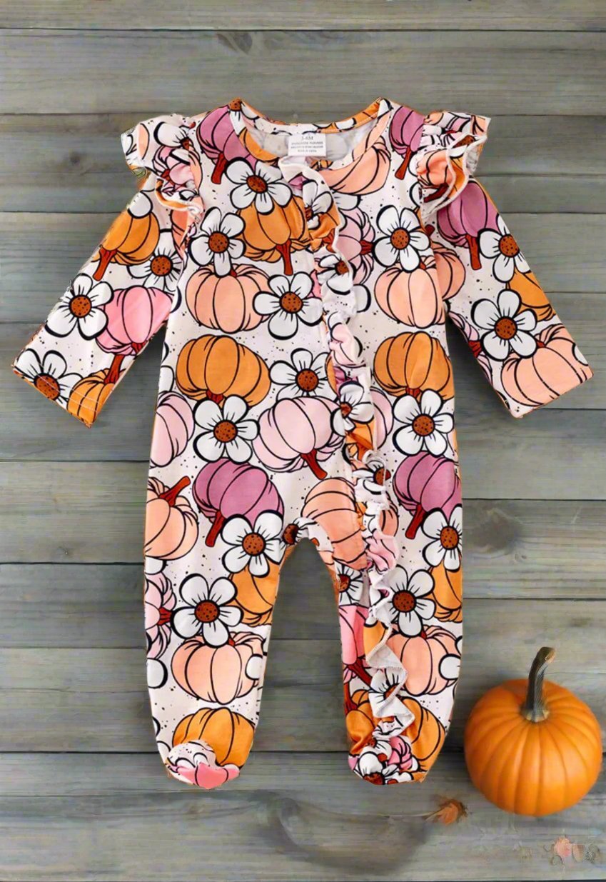Pumpkin Daisy Ruffle Footie - Adalynn Leanne