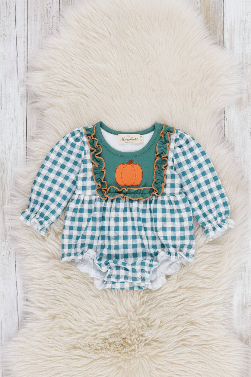 Pumpkin Patch Pines Embroidered Plaid Bubble - Adalynn Leanne