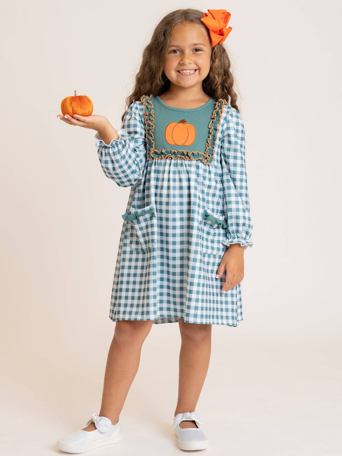 Pumpkin Patch Pines Embroidered Plaid Dress - Adalynn Leanne