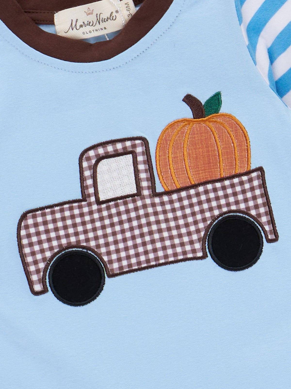 Pumpkin Pick Up Embroidered Striped Romper - Adalynn Leanne