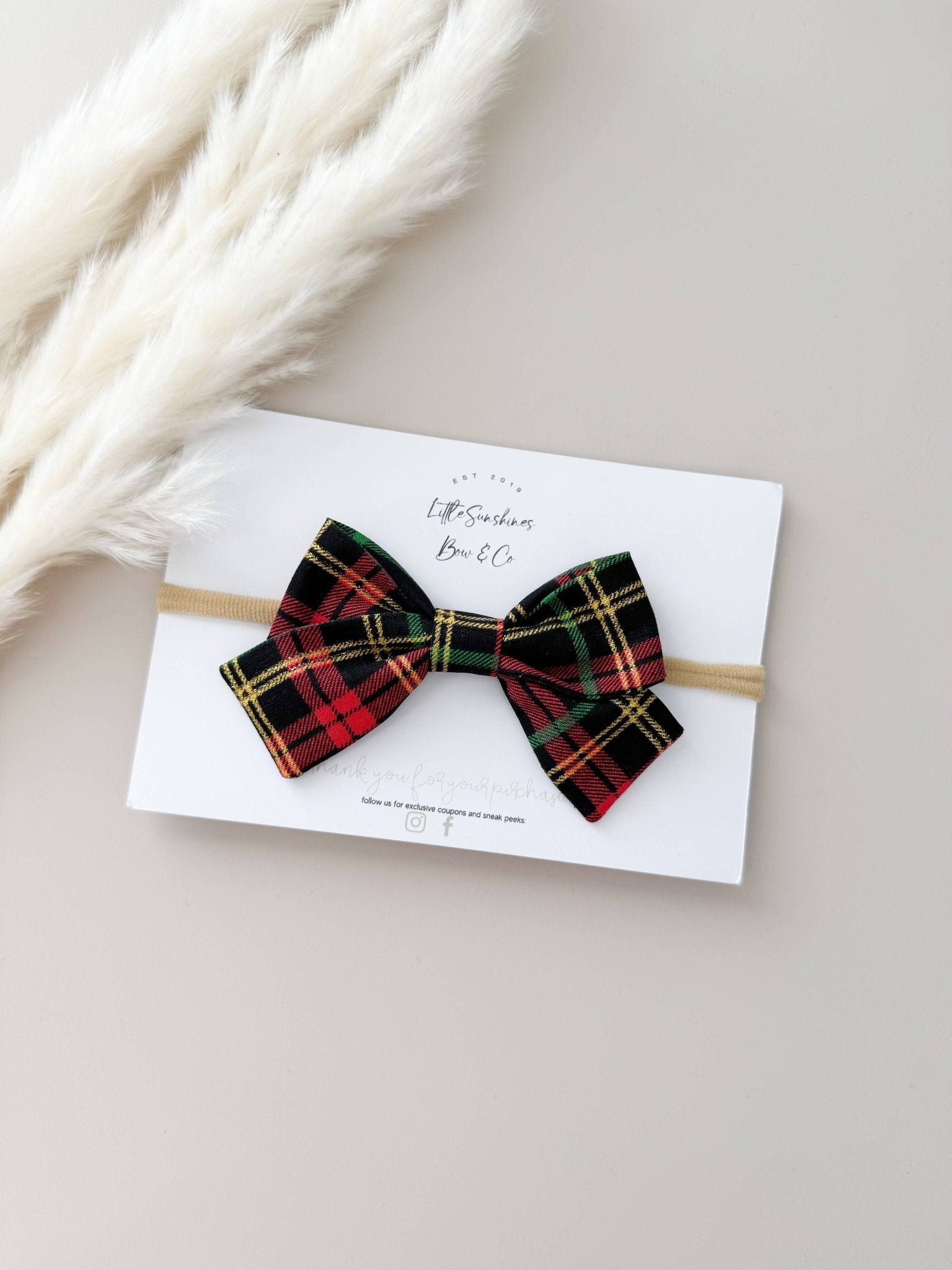 Red & Green Plaid Christmas Pinwheel Hair Bow, Pigtail Set - Adalynn Leanne