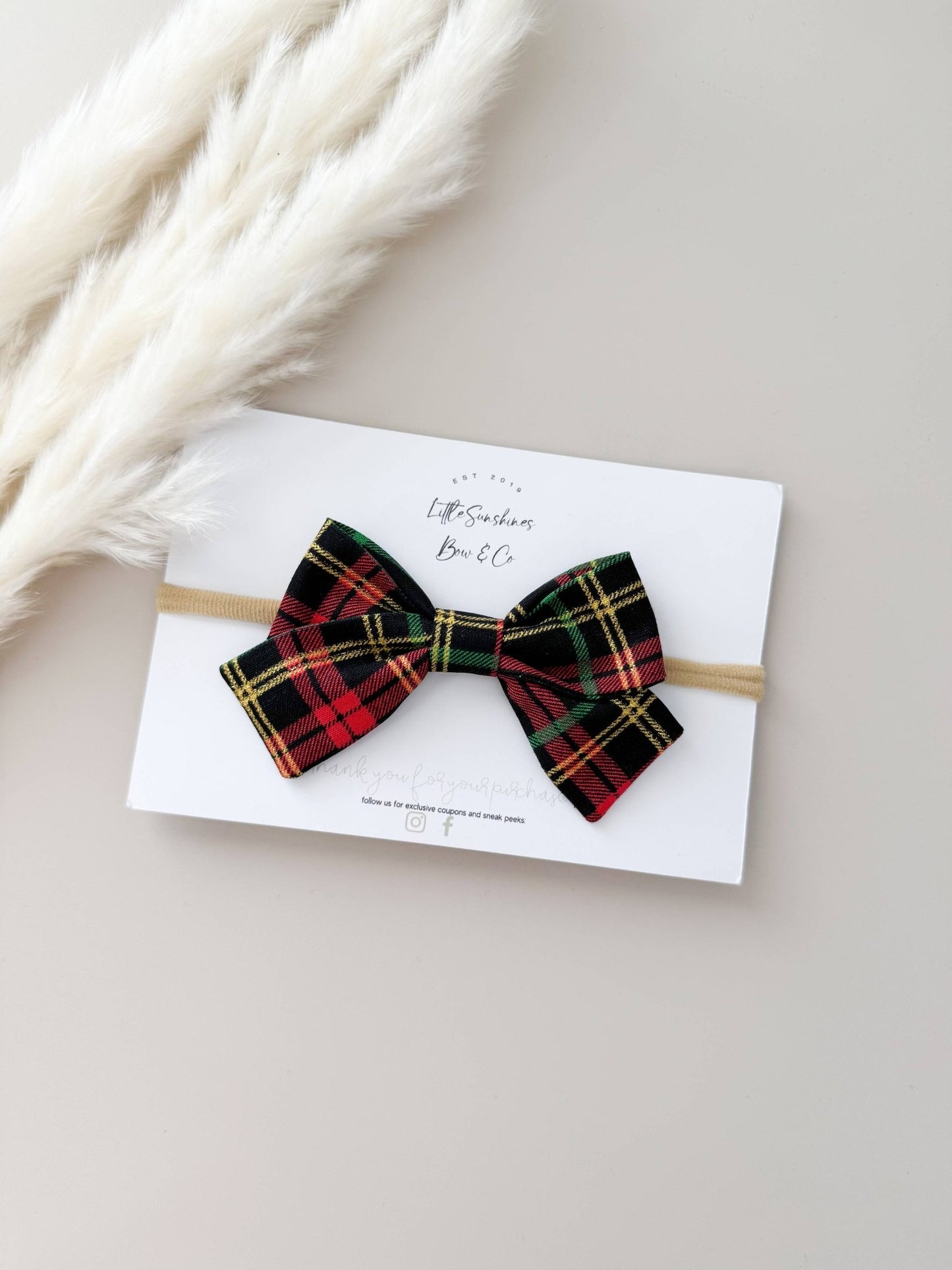 Red & Green Plaid Christmas Pinwheel Hair Bow, Pigtail Set - Adalynn Leanne