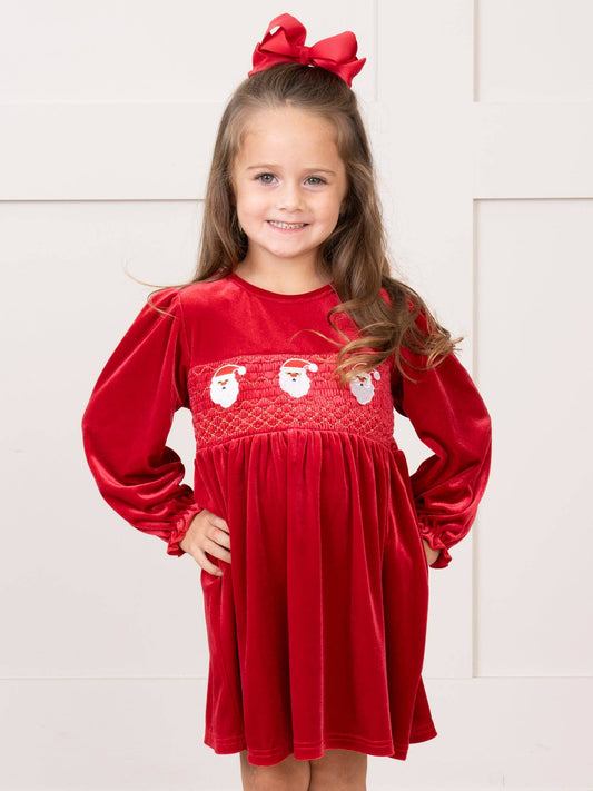 Ruby Santa Smocked Velvet Dress - Adalynn Leanne