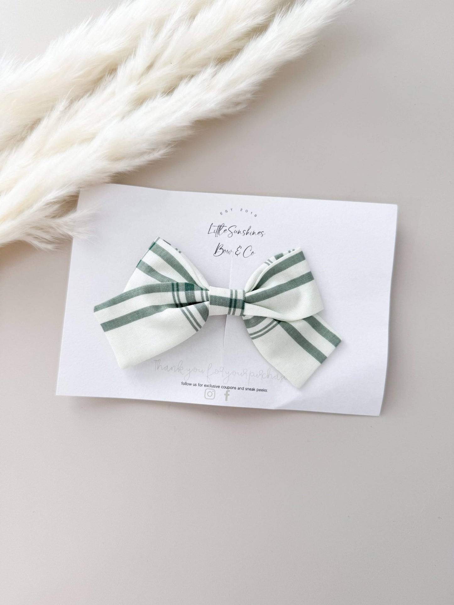 Sage & Cream Plaid Christmas Pinwheel Hair Bow - Adalynn Leanne