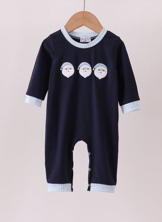 Santa Blue Checkered Romper - Adalynn Leanne