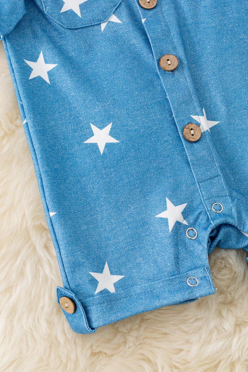 Star printed boys baby romper with snaps. - Adalynn Leanne
