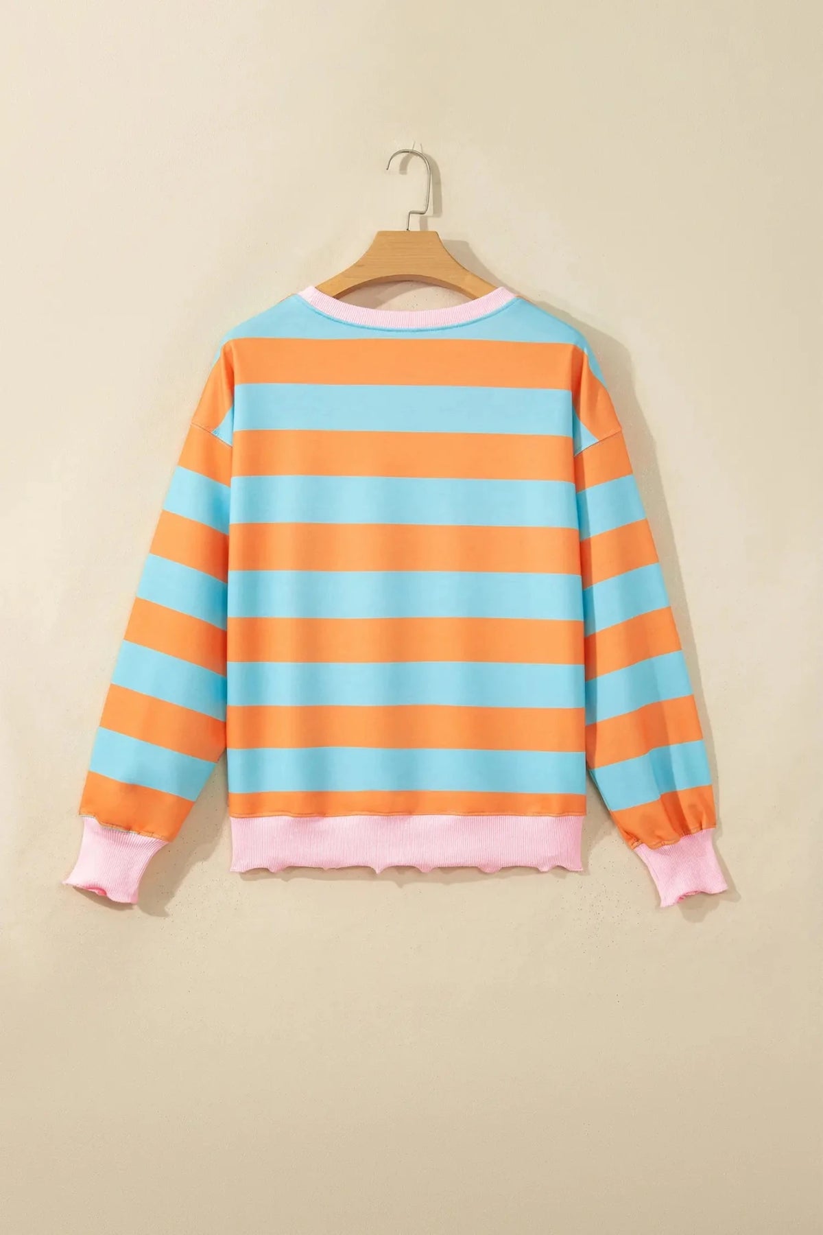 Striped Colorblock Ribbed Trim Long Sleeve Top - Adalynn Leanne