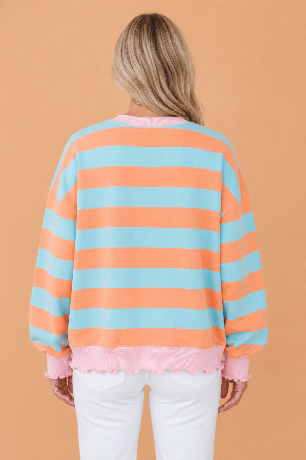Striped Colorblock Ribbed Trim Long Sleeve Top - Adalynn Leanne