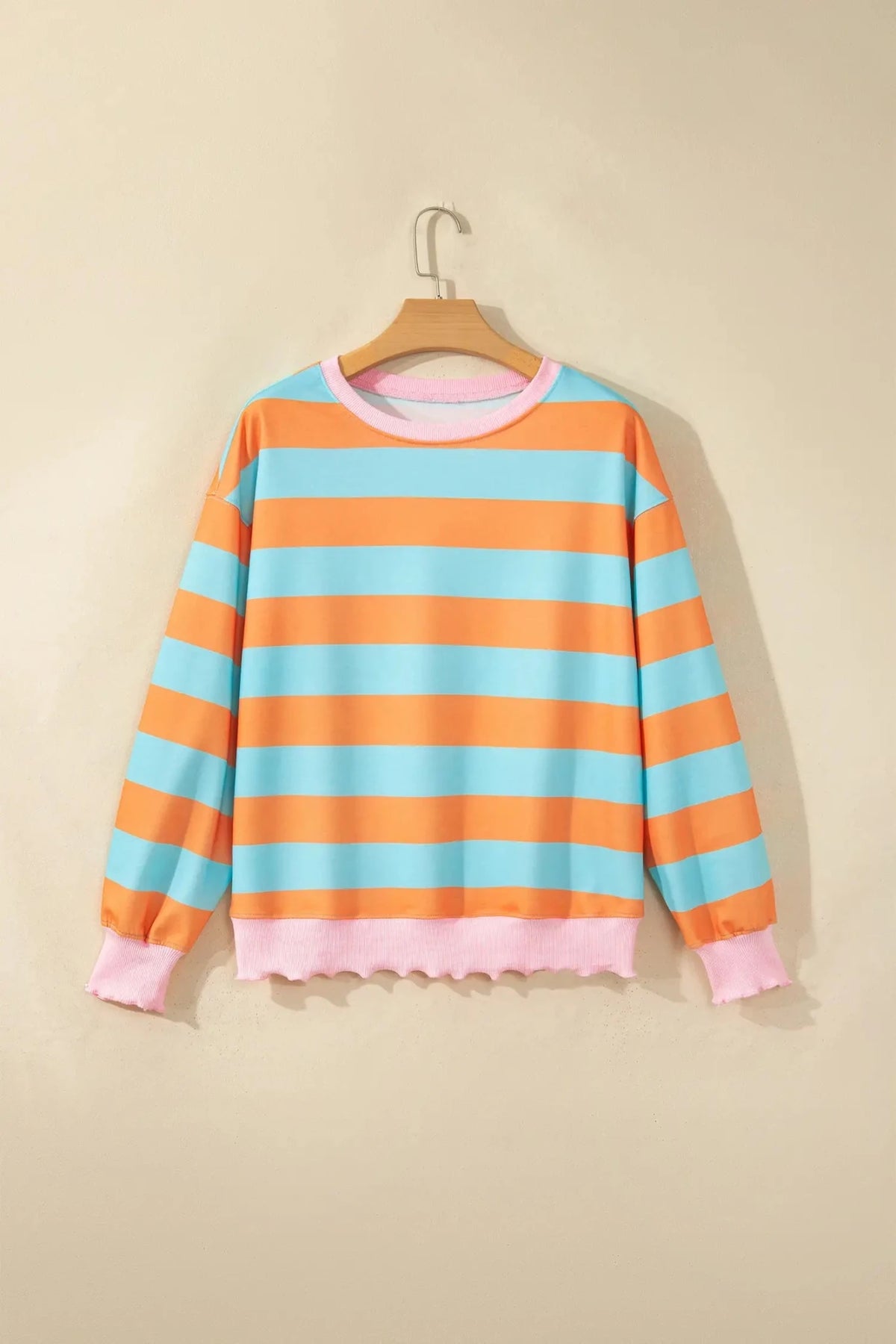 Striped Colorblock Ribbed Trim Long Sleeve Top - Adalynn Leanne