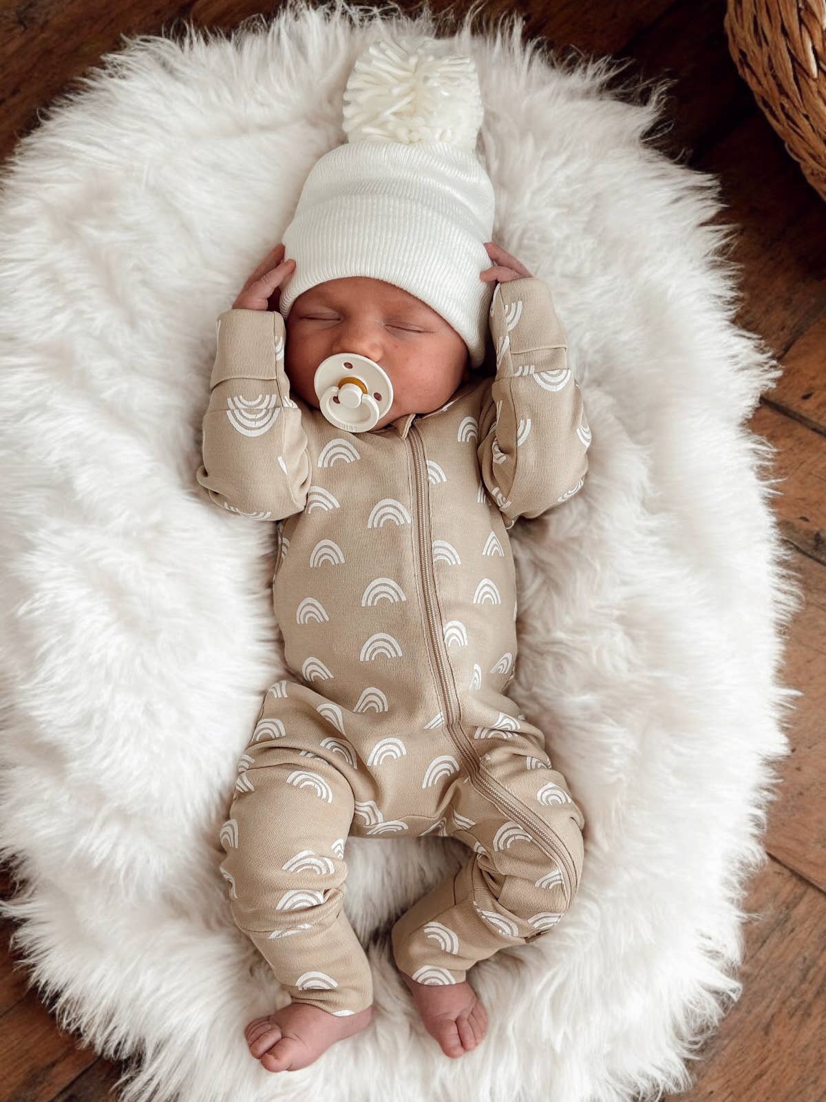 Tan Rainbow / Organic 2 - Way Zip Romper - Adalynn Leanne