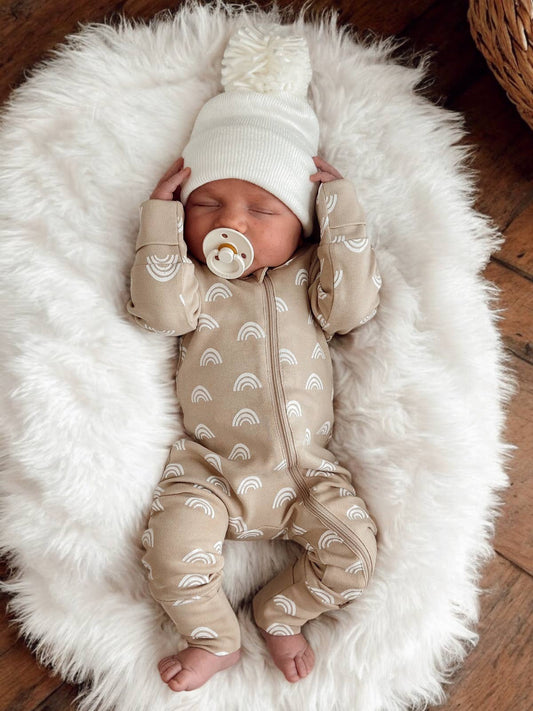 Tan Rainbow / Organic 2 - Way Zip Romper - Adalynn Leanne